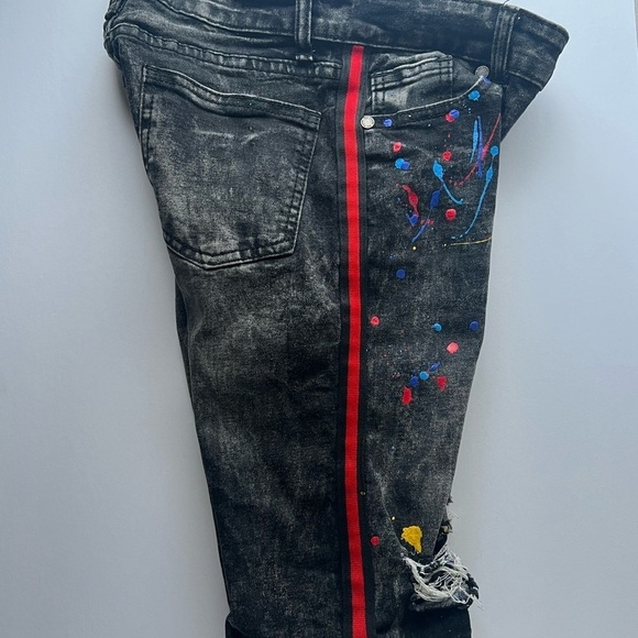 Road Narrows Jeans Shorts Denim Distressed Destroyed Paint - Picture 8 of 9